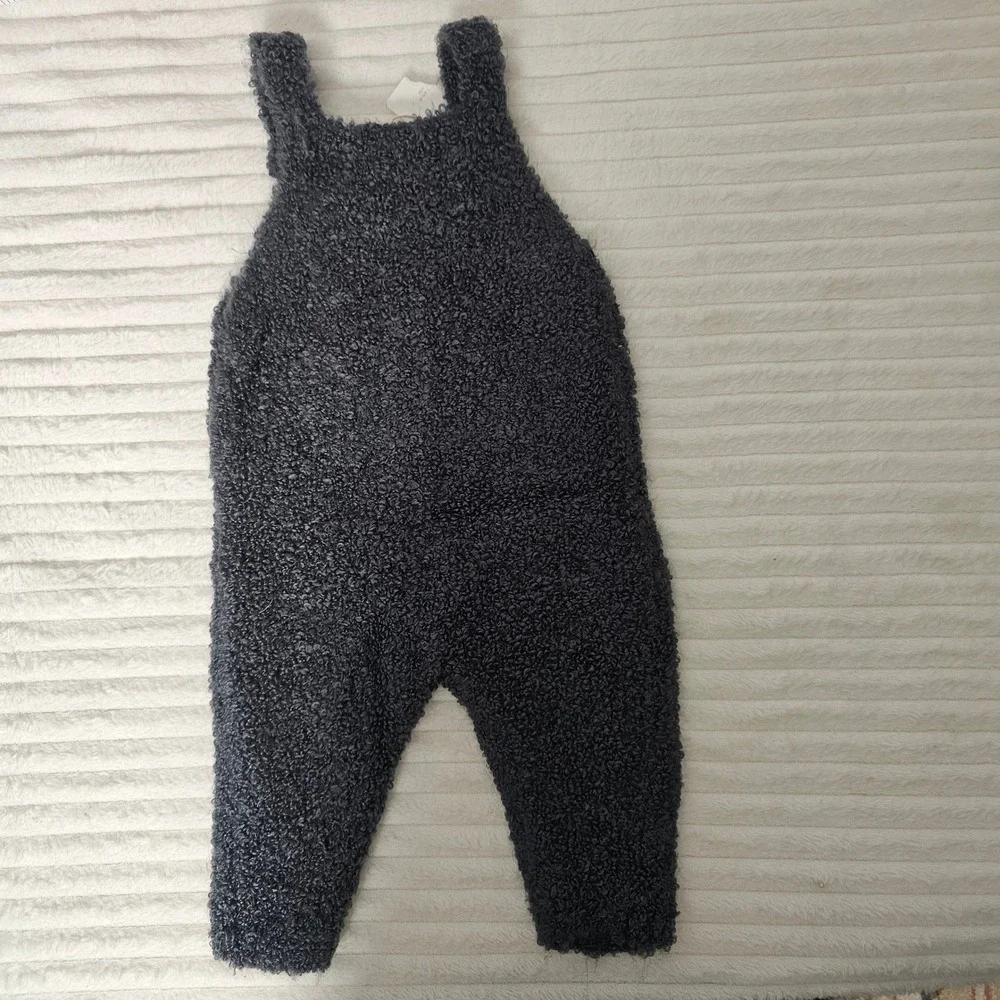Zara Baby Textured Fuzzy Knit Overalls 1-3M Charcoal Gray Scandinavian Cozy
